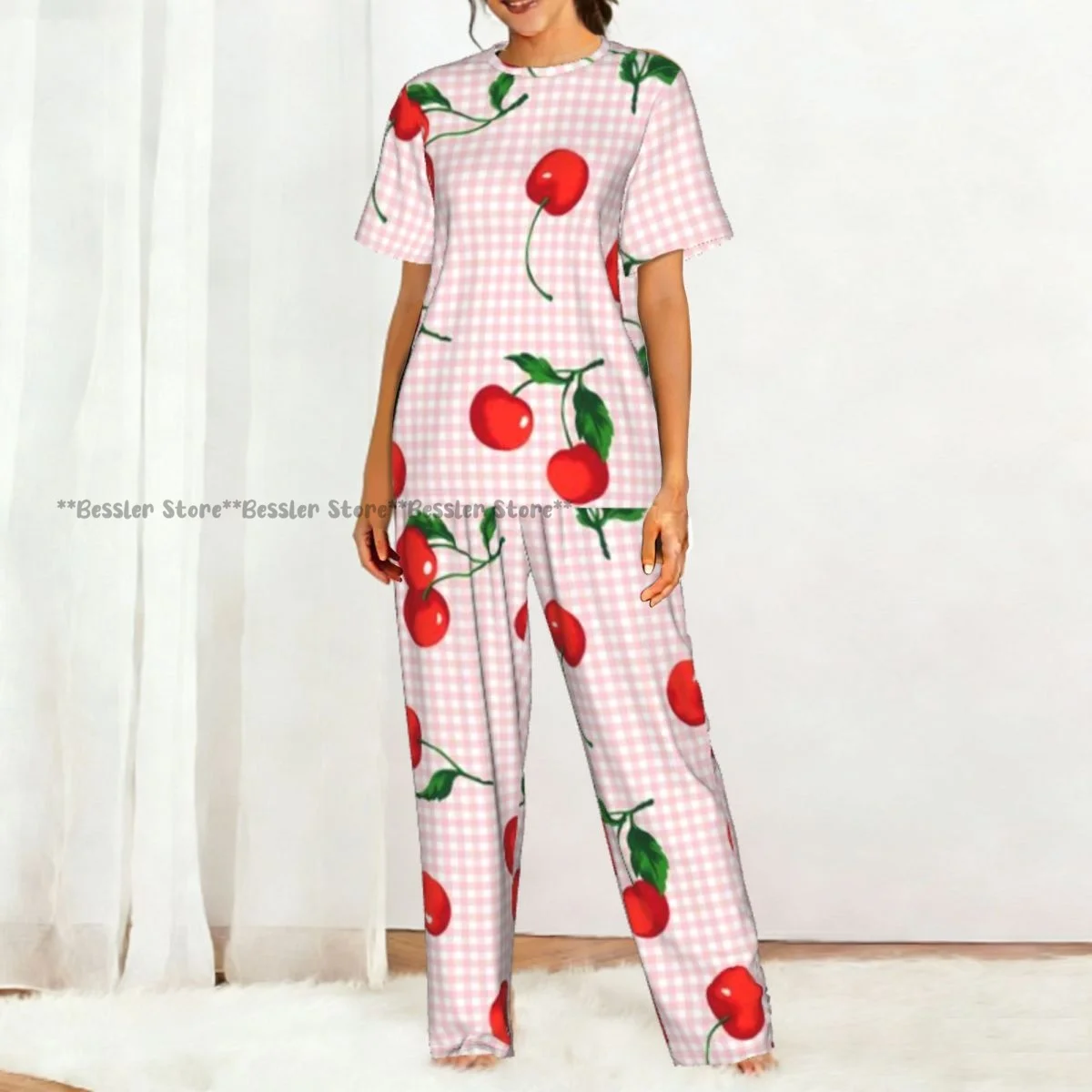 Cherry Pajamas Set Short-sleeved Women Home Clothing 5