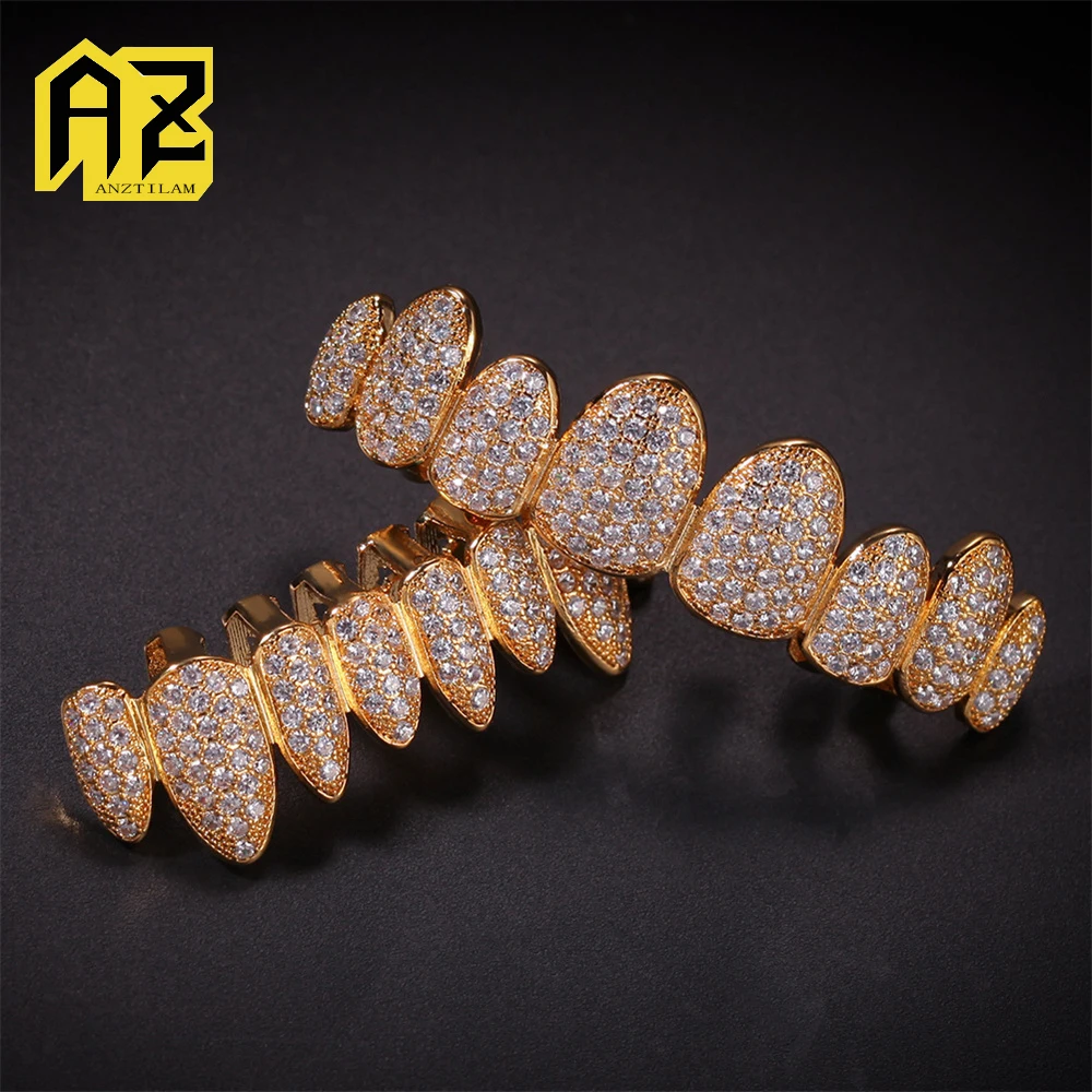 Anztilam Bling Grillz Iced Out Grills Tooth Grill Men Women Hip Hop Caps Brass Fashion Jewelry Free Shipping