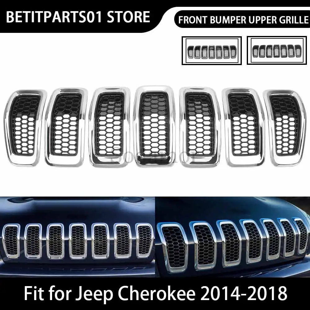 

Car Accessories For Jeep Cherokee 2014-2018 Front Honeycomb-Mesh Grill Grille Insert Trim Ring Cover