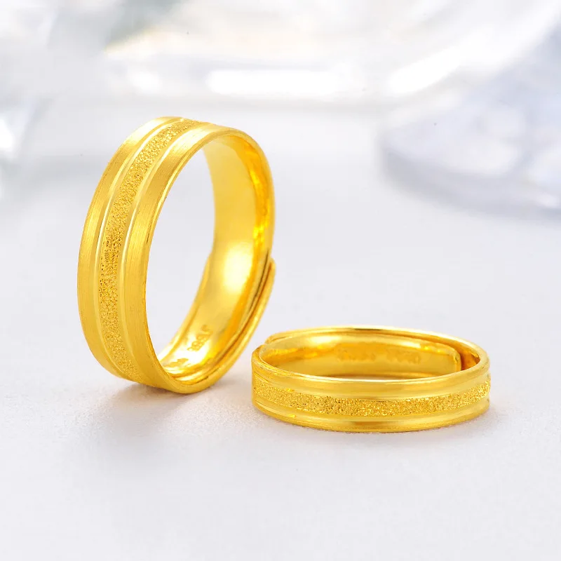 AU999 gold ring 24K pure gold vacuum ring jewelry real gold live frosted couple ring