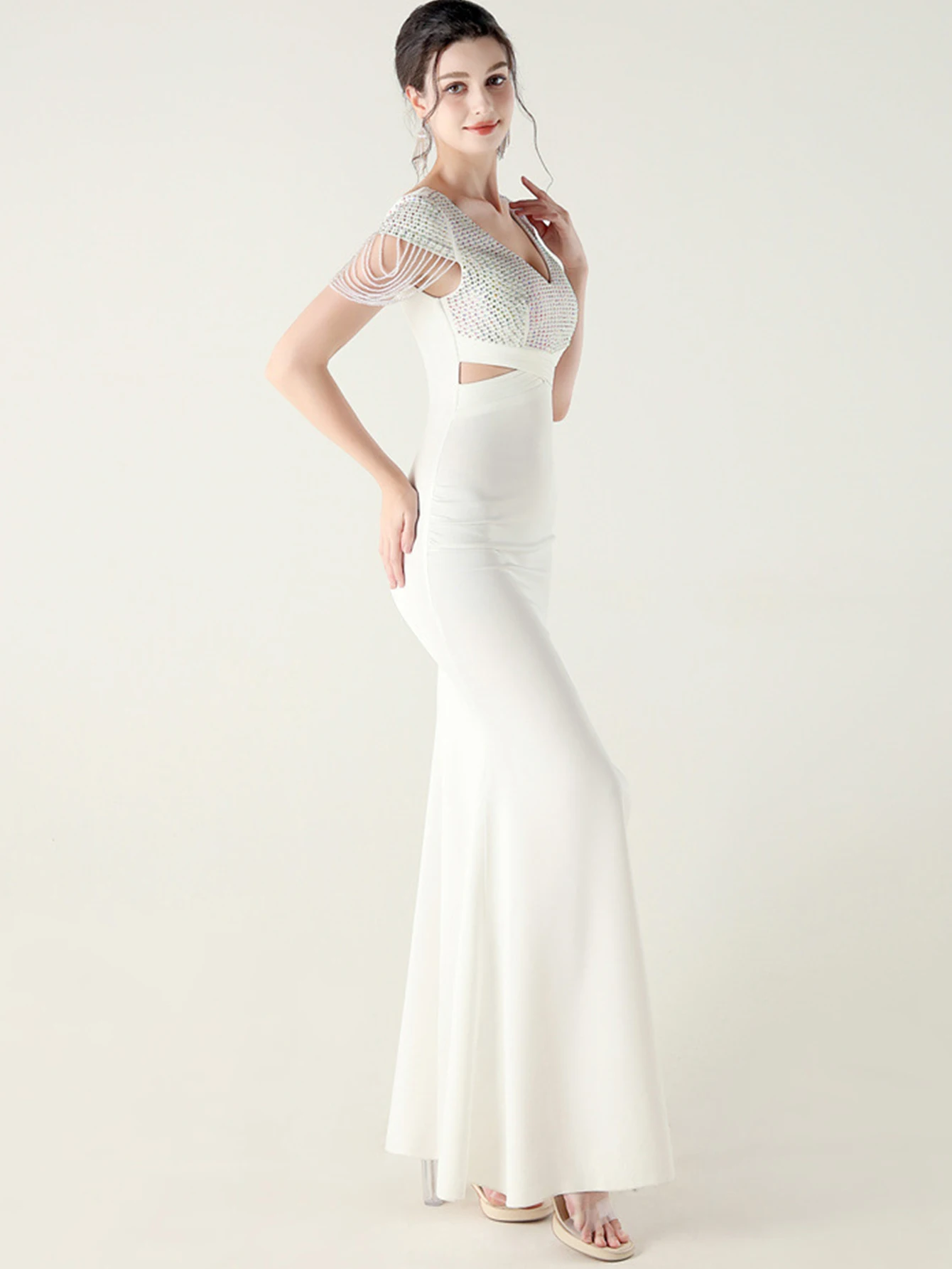 Sexy backless rhinestone white summer dress women elegant birthday party long dresses 2025 woman prom evening dresses vestidos