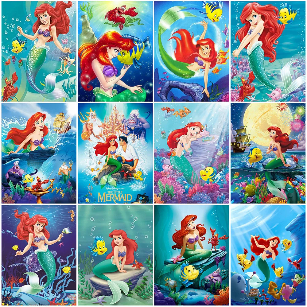 Disney Full Diamond Embroidery Mermaid Princess Beaded Mosaic Cartoon Painting Ocean Picture Of Rhinestones Handmade Gift