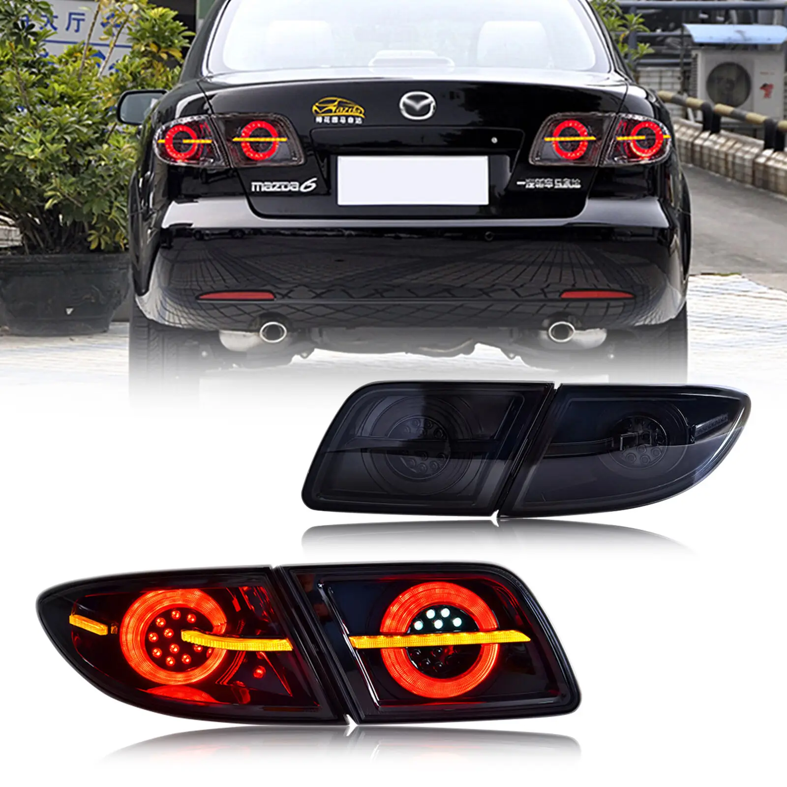 

LED Sequential Tail Lights Assembly for Mazda 6 2003-2008 Sedan Animation Sequential Turn Signal Trunk Rear Brake Lamps