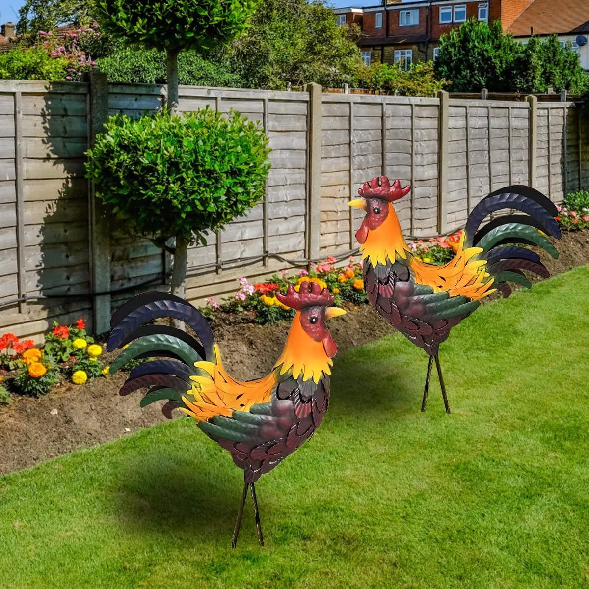 

Rooster Statue Decorative Stakes Realistic Life-like Double-sided Garden Statue Acrylic Chicken Yard Art Sculpture for Yard