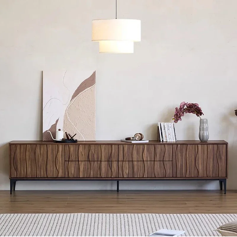 Meuble Tv Simple de 240Cm, organisateur universel de rangement en bois noir, Table de télévision moderne, meubles nordiques de luxe de styliste Fernsehtisch