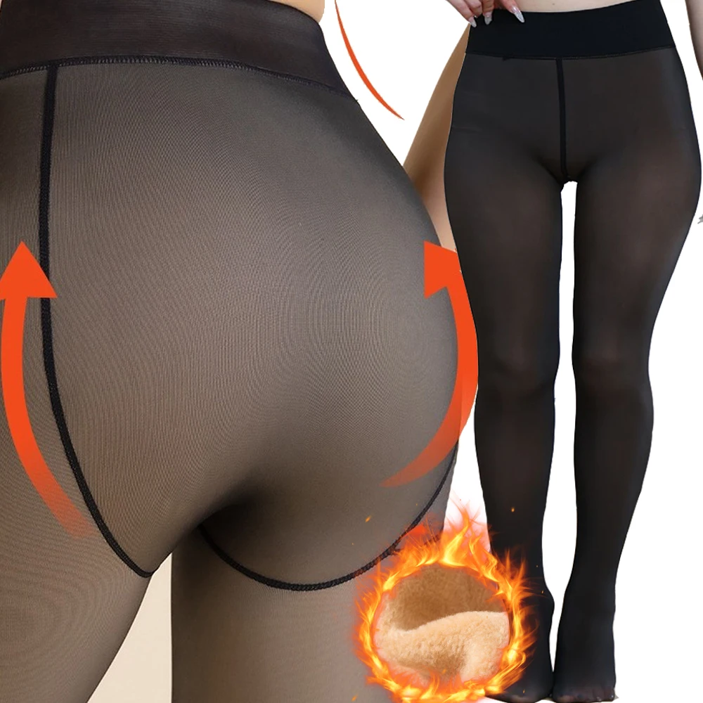 Collants femmes hiver thermique translucide bas thermique polaire collants pour femmes en peluche chaussette pantalon Leggings chauds femmes