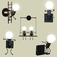 Modern Simple Cartoon Small Man Wall Light E27 Children's Room Kitchen Dining Room Bedroom Foyer Study Aisle Robot Wall Lamp