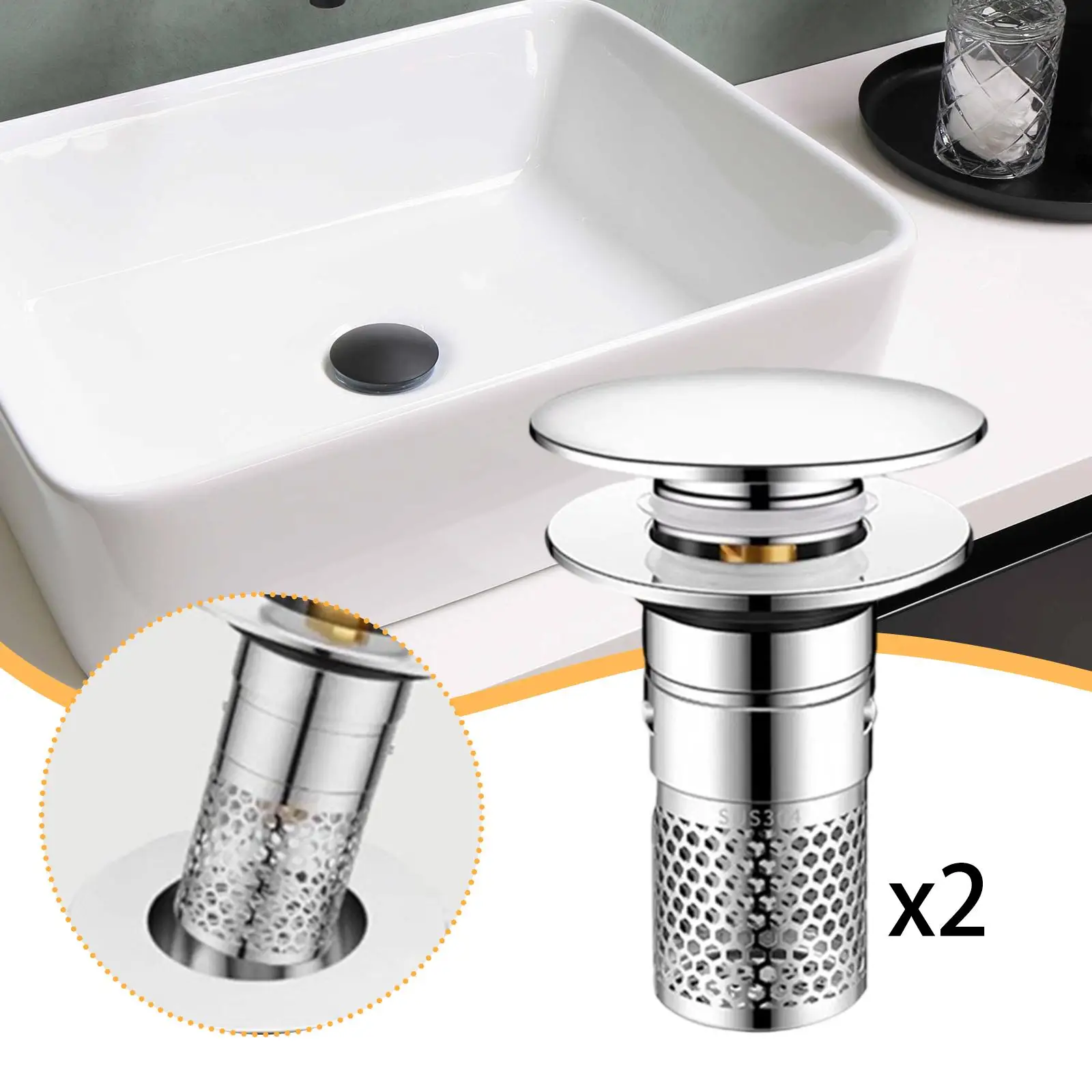 

2 пробки для раковины в ванной комнате, ловушка для волос, сливная пробка для раковины с корзиной для фильтра