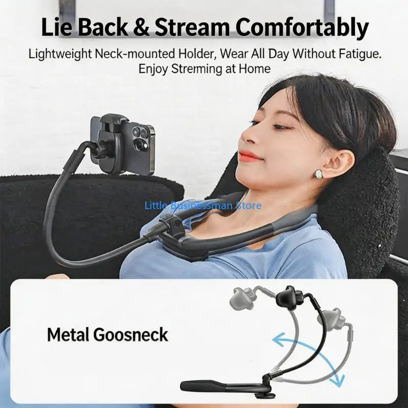 Nacken-Telefonhalter mit biegbarem 36-cm-Arm und Desktop-Ständer, einfache Handy-Klemme für 4,5-6,7-Zoll-Telefone und Nachttisch – Detail 9