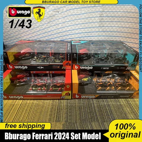 Nuevo en Stock Bburago 1:43 Red Bull Rb20 juego de Gp británico F1 Pit Pass Set aleación miniatura modelo fundido a presión W15 Singapur Gp juguetes regalo