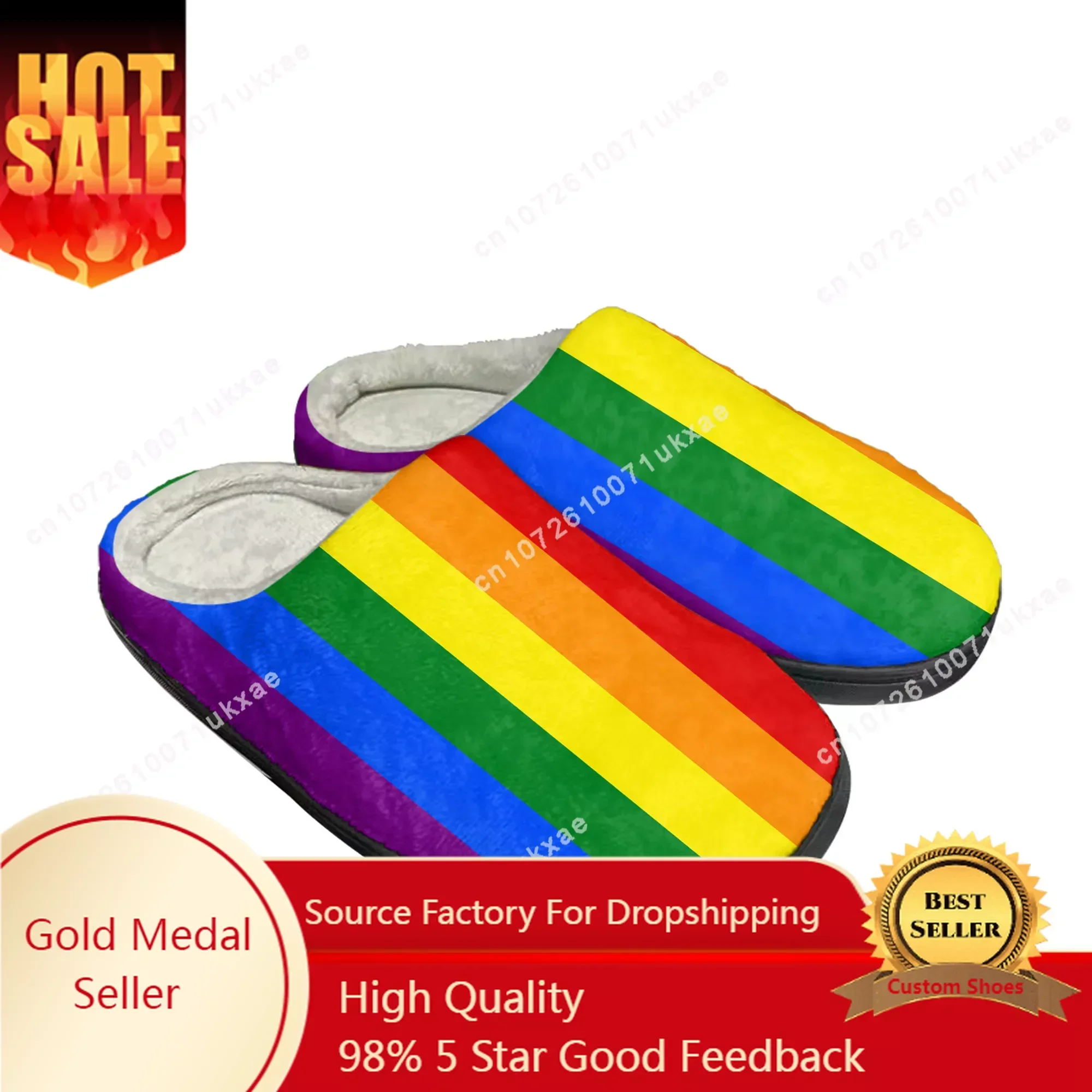 

LGBT ocmogic Pride rainbow Home Cotton Slippers Mens Womens Plush Bedroom Casual Keep Warm Shoes Indoor Customized Shoe