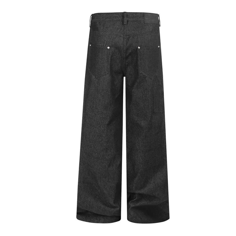MWJLPWQ Cleanfit American High-Street Slanted-Front Buttoned Straight Denim Pants For Men Unique Design Loose Jeans Chic 21433