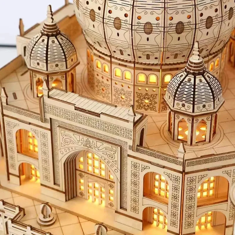 OUZEY Kit de modelo Taj Mahal de madeira 3D - DIY Light Up Palace Castle Puzzle, conjunto de construção educacional para adultos e adolescentes 14+