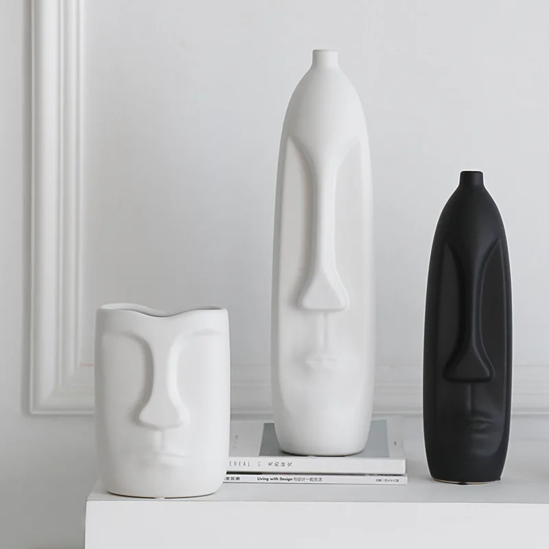 

Mutihome Nordic Creative Simple Black And White Ceramic Vase Style Living Room Dry Flower Arrangement Vase Facial Art Decoration