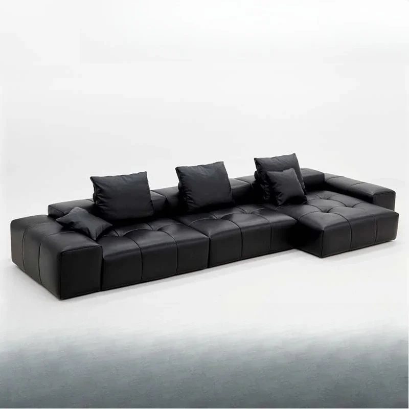 

Italian minimalist pixel sofa top layer leather black module combination living room high-end straight row leather art sofa