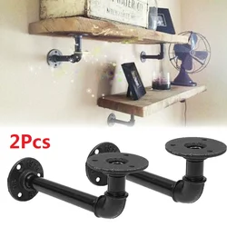 1/2Pcs Black Iron Industrial Pipe Shelf Vintage Retro Wall Floating Shelf Home Decor Storage Holde Bracket Holder Rack L Bracket