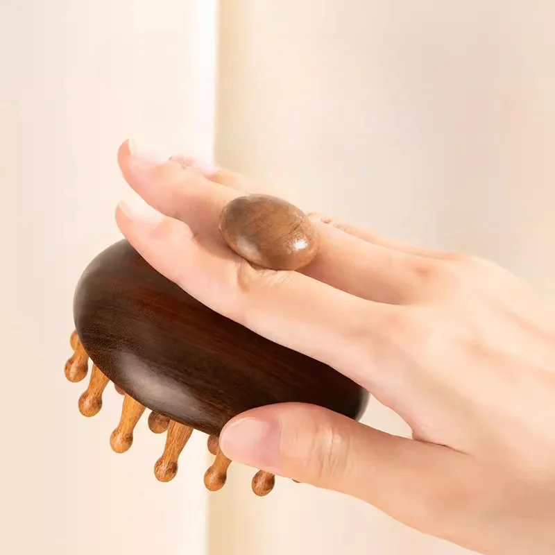 1 마사지 빗, 두피 자오선 준설 유물, 헤어 케어 빗, 모든 모발 유형에 적합, 다기능 백단향 디스크