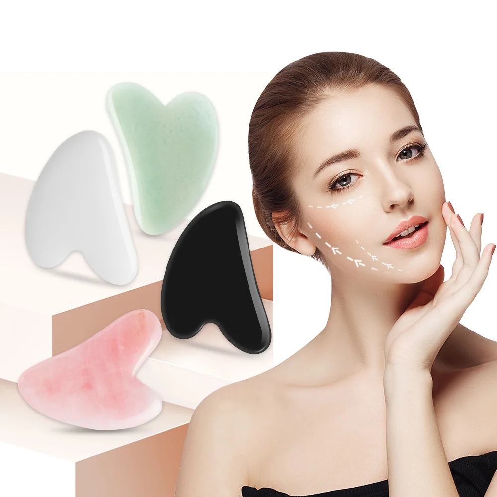 Piedra Natural Gua Sha de Jade, Herramienta de Belleza Facial, Masajeador con Raspado, Cuidado de Piel Firme, Terapia Física de Spa, Rodillo Gue Che