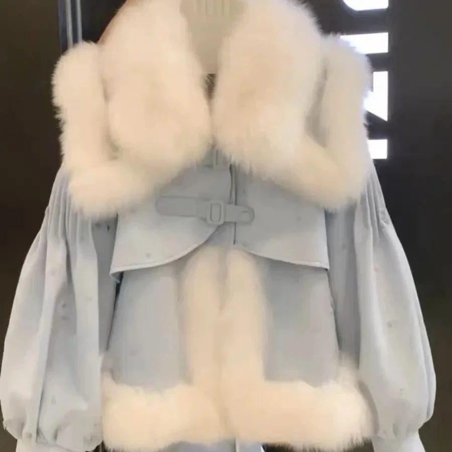Sweet Gentle Stitching Fur One Eco-Friendly Fur Jacket Women Short Overcoat Autumn Winter 2023 New Elegant Loose Fur Jacket Top
