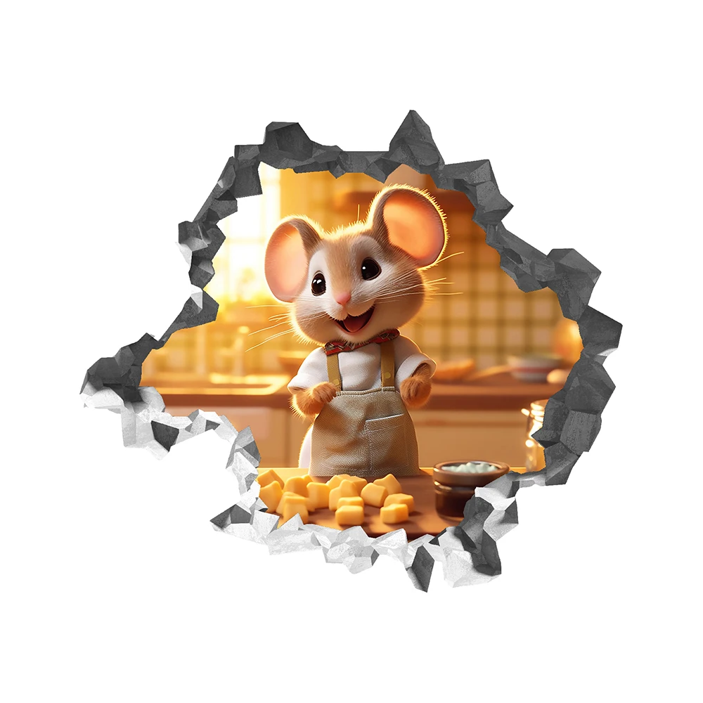 1 шт., креативные мини-наклейки с отверстием в виде мыши, милые животные, шеф-повар, сыр, настенные угловые декоративные наклейки, художественные самоклеящиеся декоративные наклейки