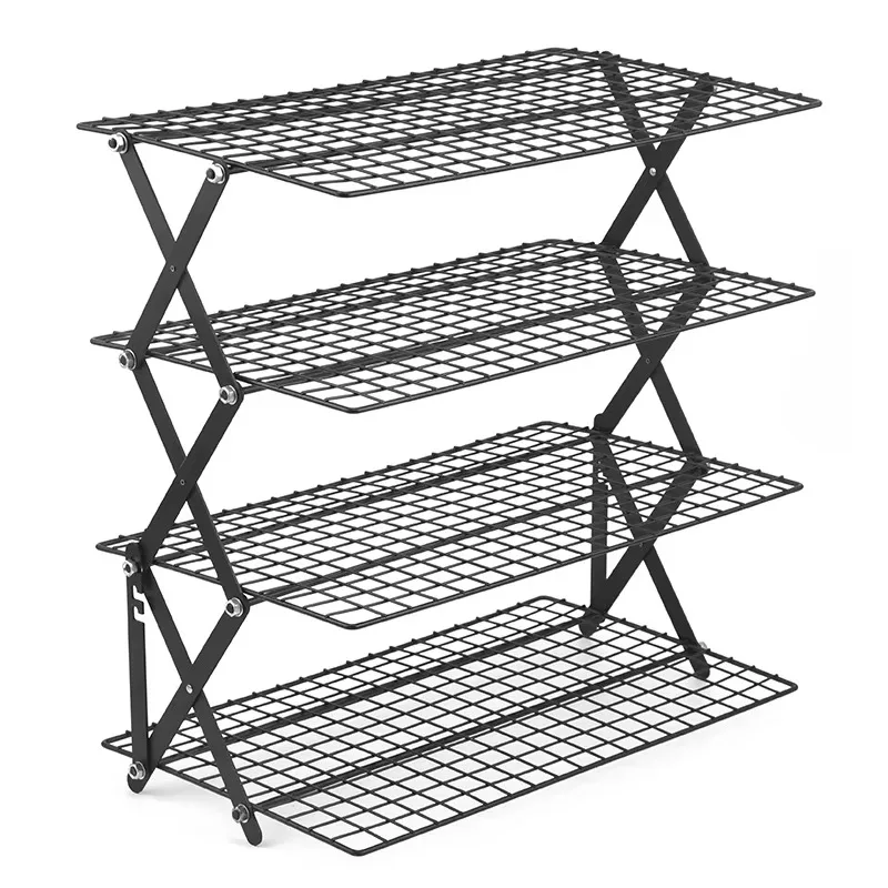 YTYINFoldable Stainless Steel Four-Tier Eco-Friendly Campfire Grill Stackable Storage Rack For Camping Standing Type With Pot Us