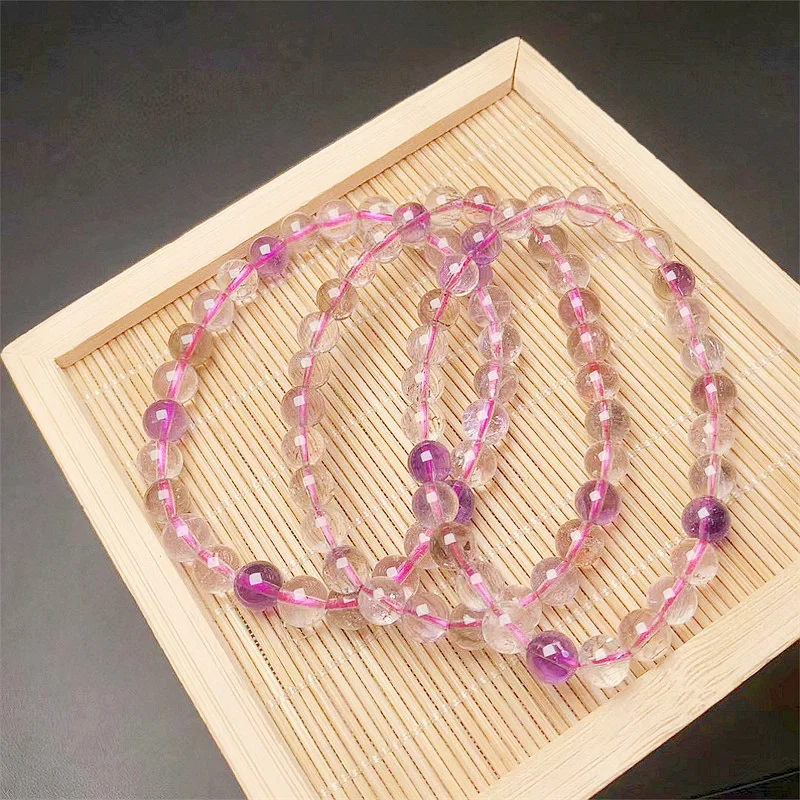 Natural Super Seven Quartz Bracelet Jewelry For Women Men Beauty Gift Clear Round Beads Crystal Stone Strands 6-7MM