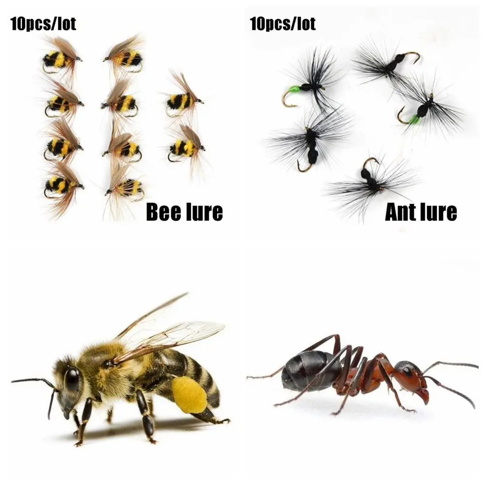 10 Uds. Señuelos de pesca artificiales de abeja/mucha, anzuelo biónico, aparejos de pesca # 10 accesorios de pesca blandos de mar, trucha, mosca de insectos