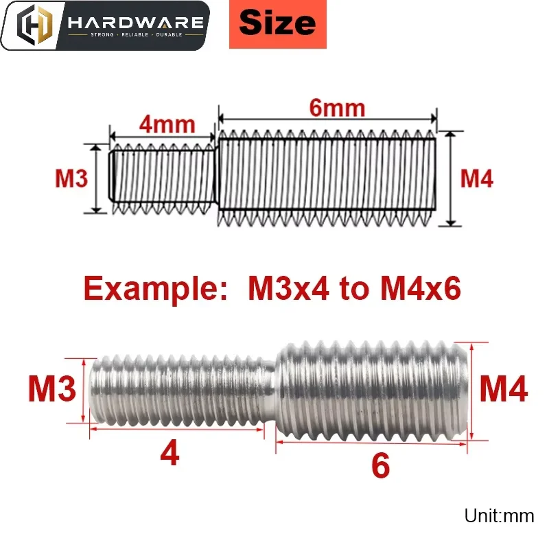 M3 M4 M5 M6 M8~m16change Thread Diameter External Thread Double Conversion Screw Size Reducer Bolt 304 Stainless Steel