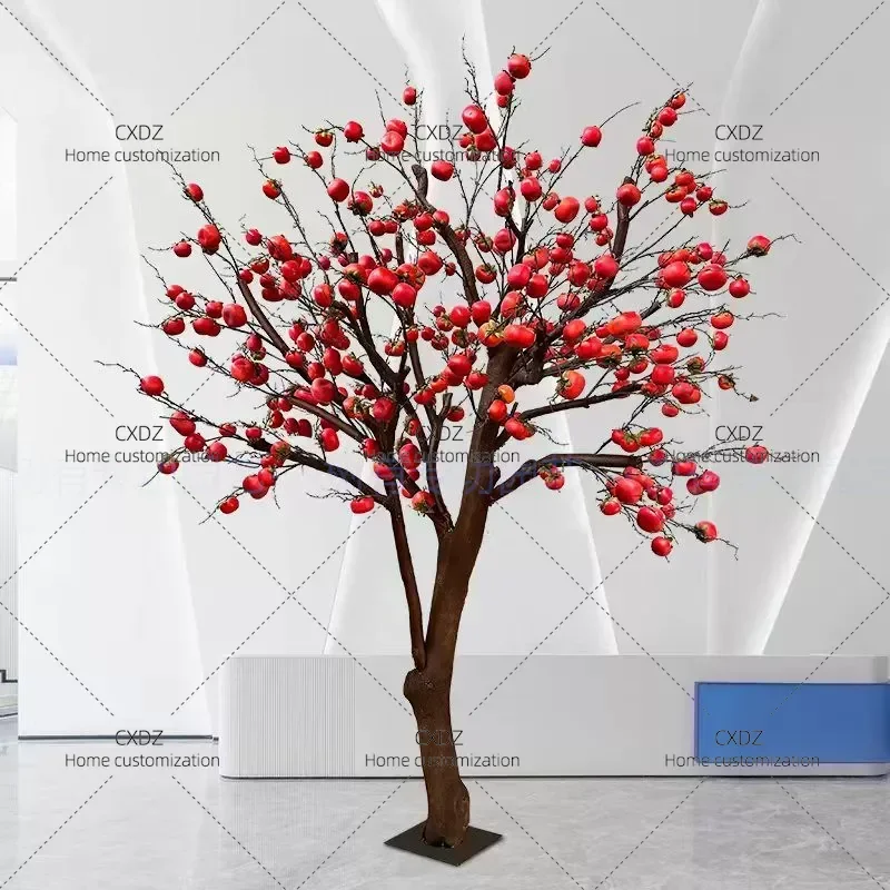 Simulated Persimmon Pomegranate Orange Apple Hawthorn Tree Artificial Bonsai Solid Wood Large Indoor Home Decor Customizable