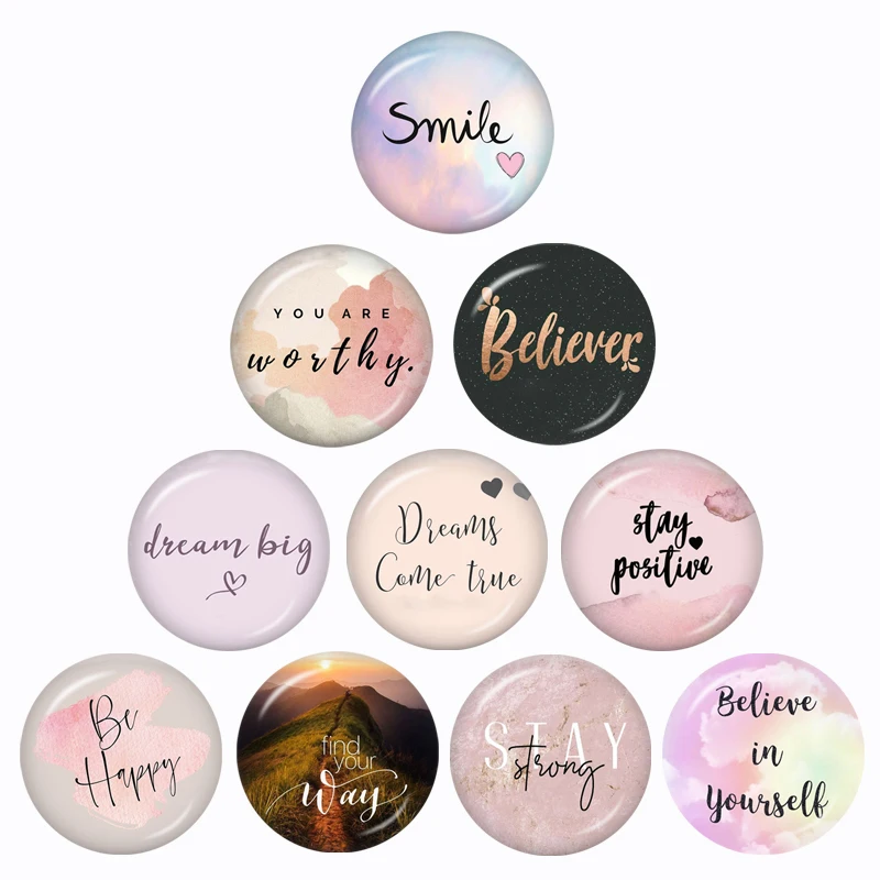 Motivational Phrase Smile Believe 10pcs 12mm/16mm/18mm/20mm/25mm/30mm Round Photo Glass Cabochon Demo Flat Back Making Finding