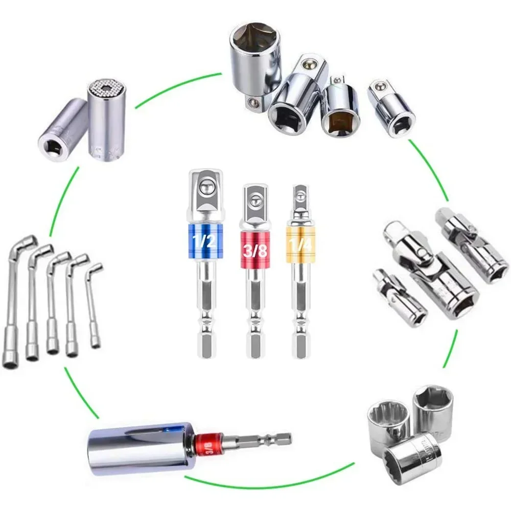 STONEGO 1PC/3PCS Impact Grade Socket Adapter Set, Turns Power Drills into High-Speed Nut Drivers, 1/4\