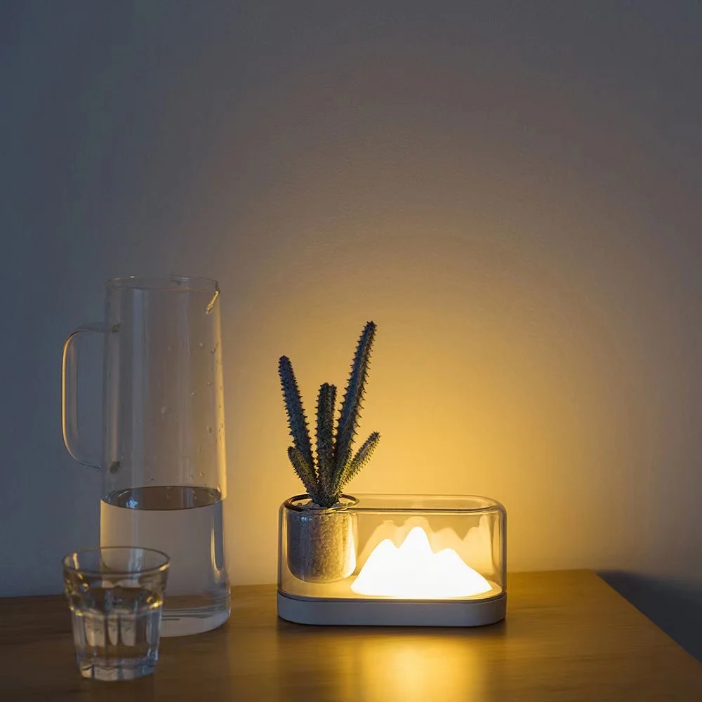 

Plant Lamp | Mountain Night Light Desktop Plant Lamp Mini Potted Storage Ambience Light Dimmable Design