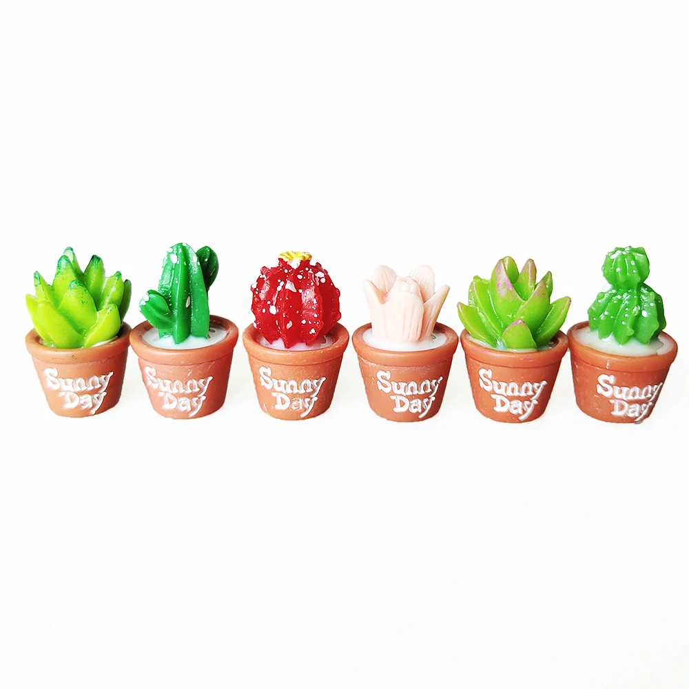 6Pcs Artificial Mini Succulent Bonsai Plants Cute Resin Cactus Ornaments Miniature Figurines DIY Handcrafts Kids Favor Home Deco