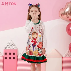 DXTON Children Cotton Dress Flower Plant Print Girls Dresses Winter Casual Girls Clothes Ruffles Vacation Toddler Kids Costumes