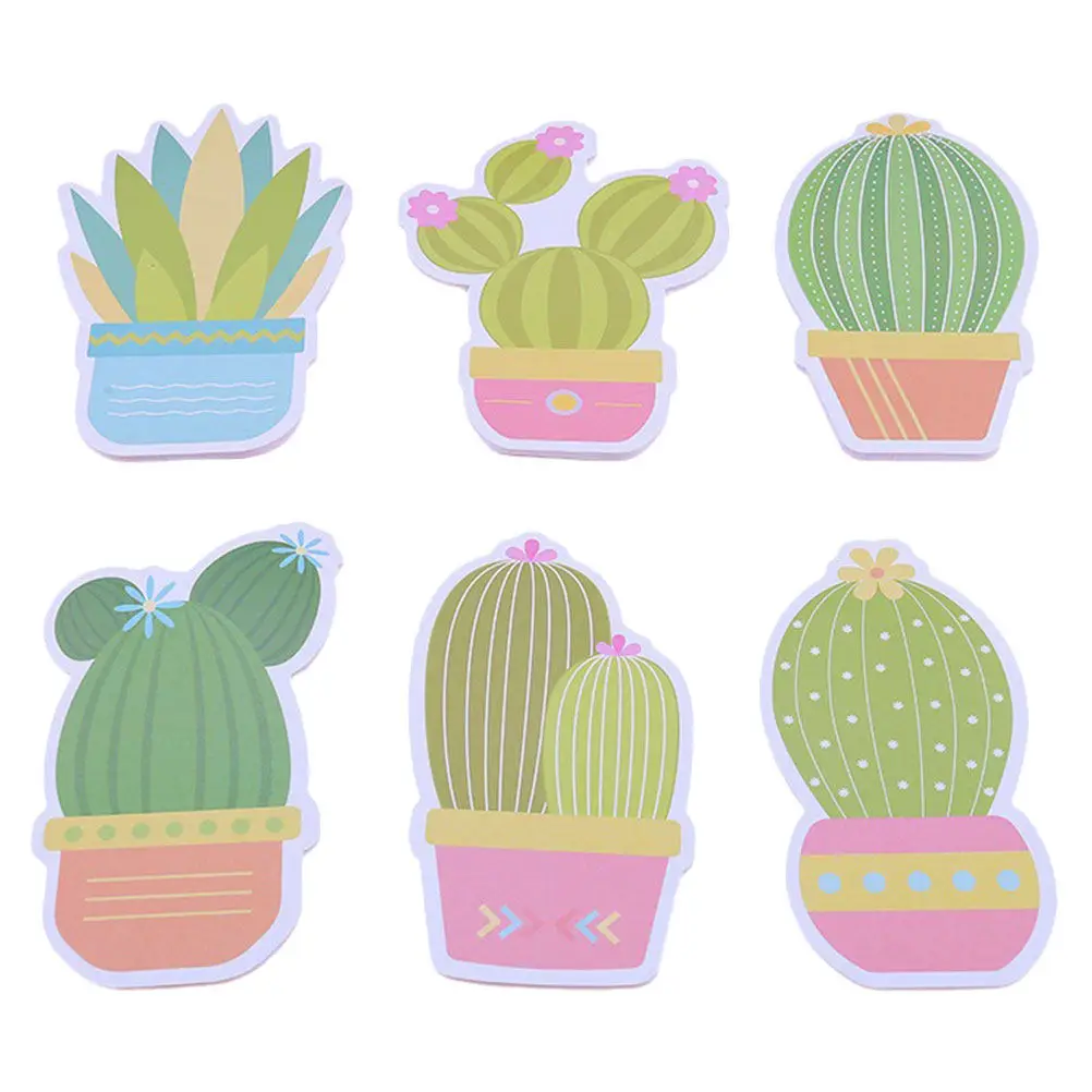6 Pads Cactus Memo Notes Tearable Cartoon Sticky Notepads Bulk 30Sheets Fun Desk Accessories Office School Supplies Cute Mini