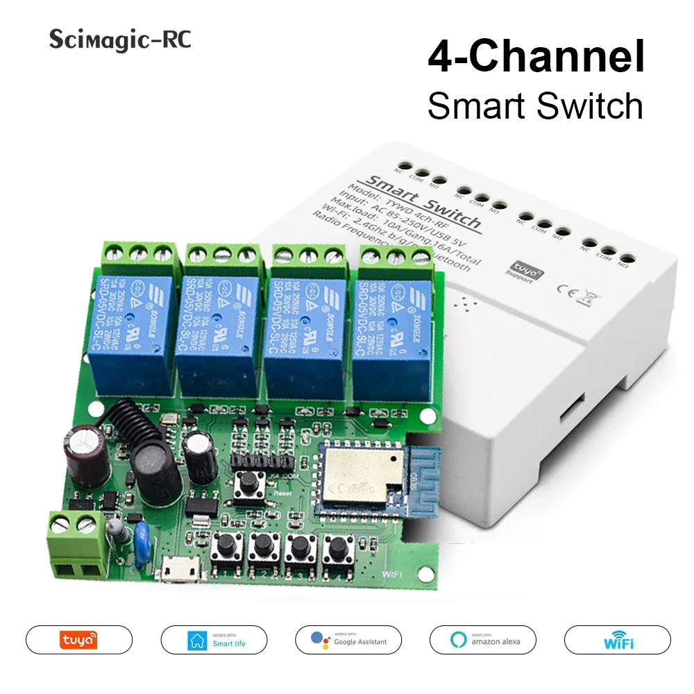 

Для Alexa Tuya Wi-Fi умный переключатель AC DC 7-32 В 85-250 В 1/2/4 канала приемник 10A 16A релейный модуль беспроводное управление умный дом