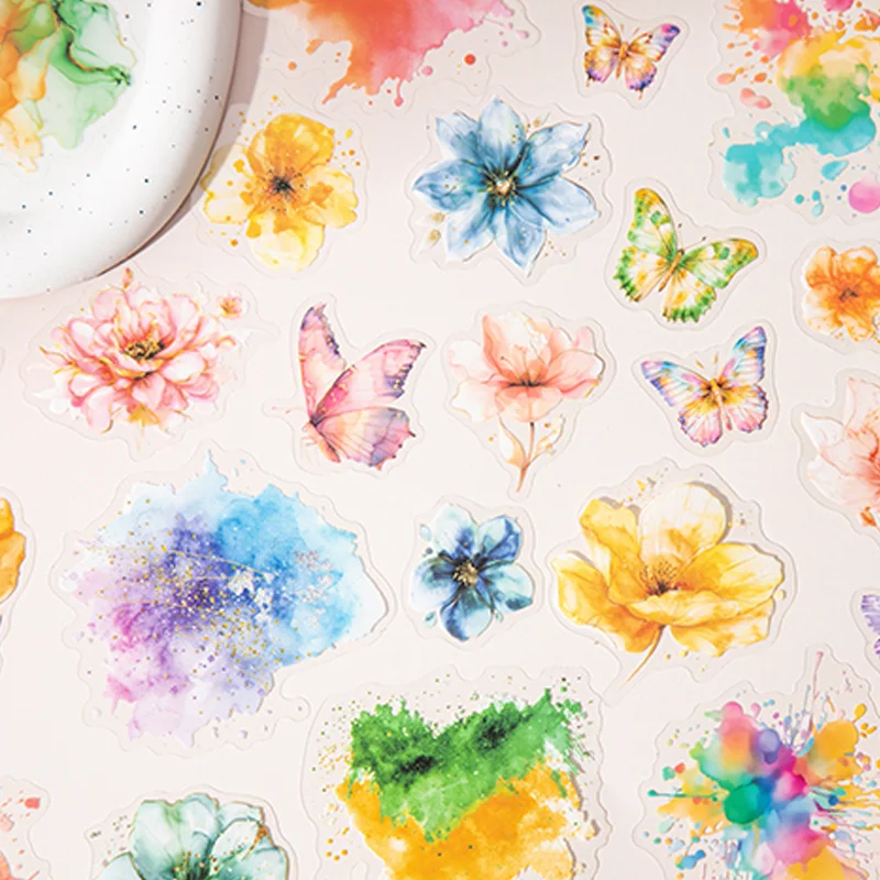 Pegatinas florales de mariposa láser, 25 hojas para álbum de recortes, diario, decoración artesanal, suministros para diario de Collage