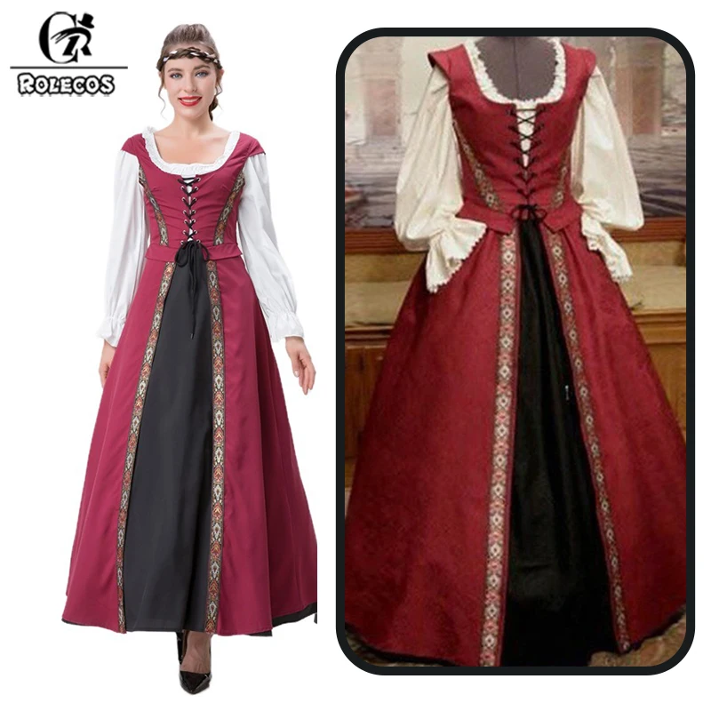 

ROLECOS средневековое платье в стиле ретро, костюм с пышной юбкой, комплект из двух предметов, женское карнавальное нарядное платье на Хэллоуин