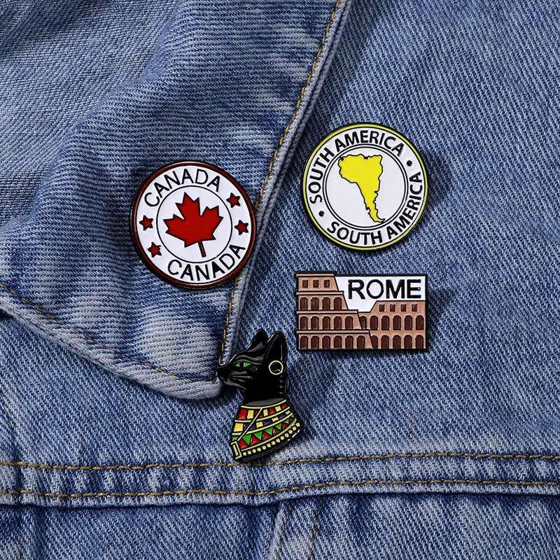 Vintage Maple Leaf Canada And South Africa Round Brooches Rome Arena Enamel Pins For Backpack Bag Jewelry