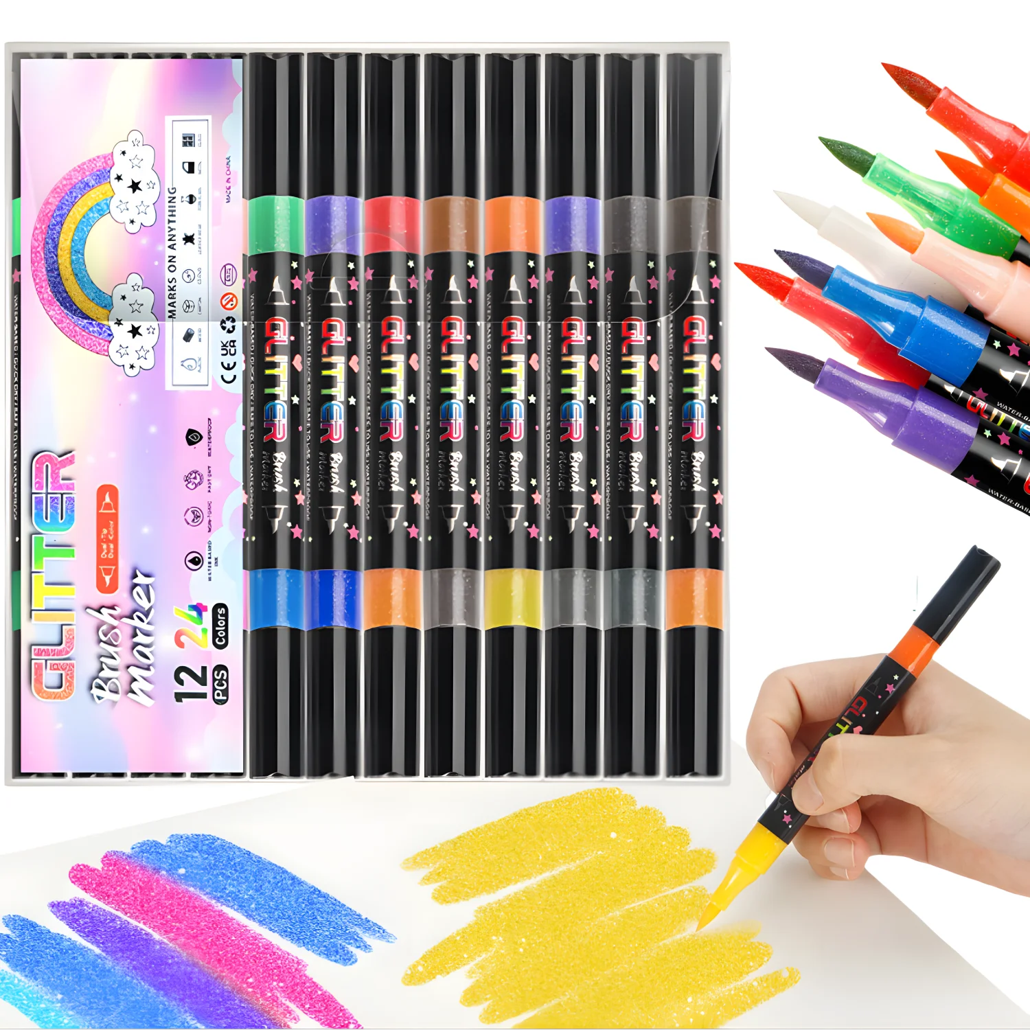 

24/48 Colors Glitter Brush Markers,Dual Tip Dual Color Marker for Doodle Writing, Art Crafts Greeting Birthday Cards Making
