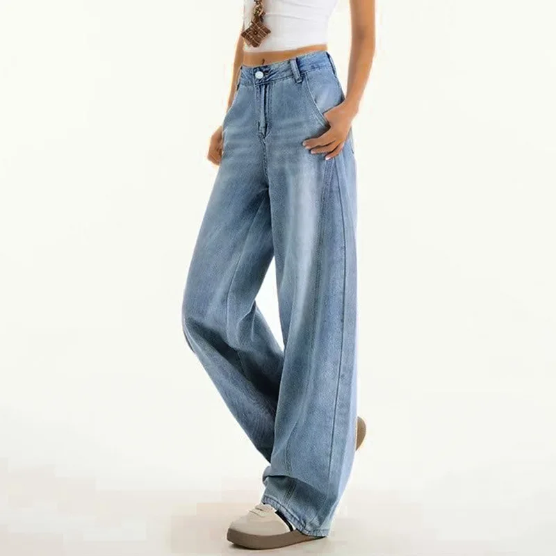 

Голубые джинсы женские, новые свободные широкие брюки с завышенной талией