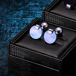 KFLK Shirt Fashion Cufflinks for Mens Brand Blue Shell Cuff links Button High Quality Luxury Wedding Groom Guests