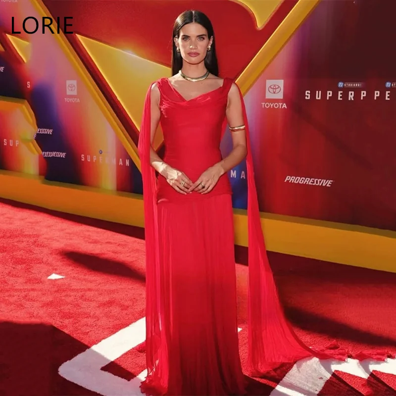 

LORIE Red Chiffon Party Dresses Spaghetti Strap Ribbons Pleat O-Neck Evening Prom Dress Floor-Length Prom Gowns 2025 Customized