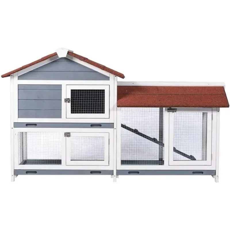 

Good Life Two Floors 62" Wooden Outdoor Indoor Roof Waterproof Bunny Hutch Rabbit Cage Guinea Pig Coop PET House for Small to Me