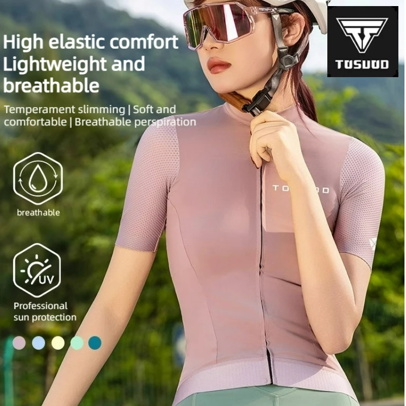 

TOSUOD Women's Cycling Short Sleeve Shirt High Stretch Lightweight Breathable Professional Sun Protection for Bicycle Sports