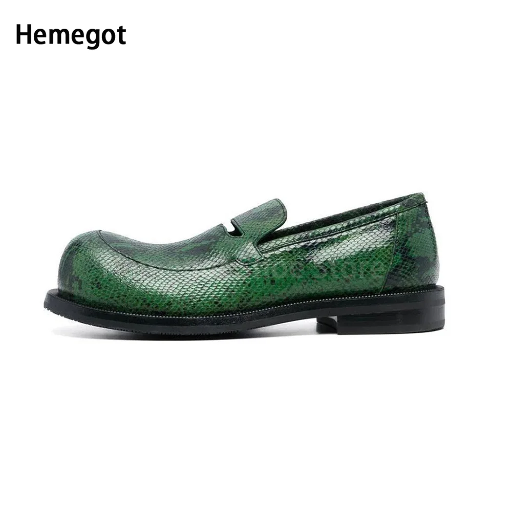 Round Toe Chunky Loafers Flat Men Shoes Retro Casual Green Black Man Shoes Slip-On Summer Comfortable Breathable Shoes