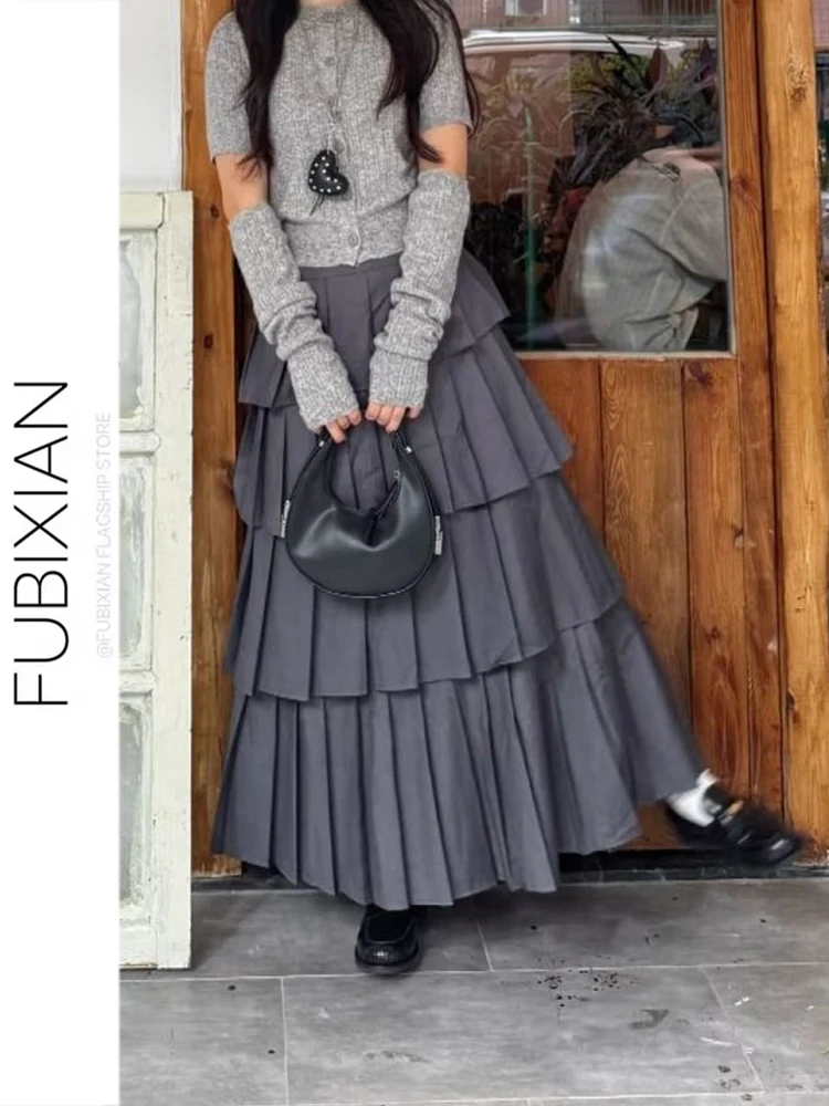 

ay High Waist A-Line Skirt Design Sense Dr Autumn Winter Slimming Pleated Cake Skirt Casual Sle Ladies' Skirt