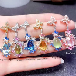 FS Natural Topaz/Graptolite/Citrine/Olivine Luxury Pendant Necklace S925 Pure Silver Fine Fashion Wedding Jewelry Women MeiBaPJ