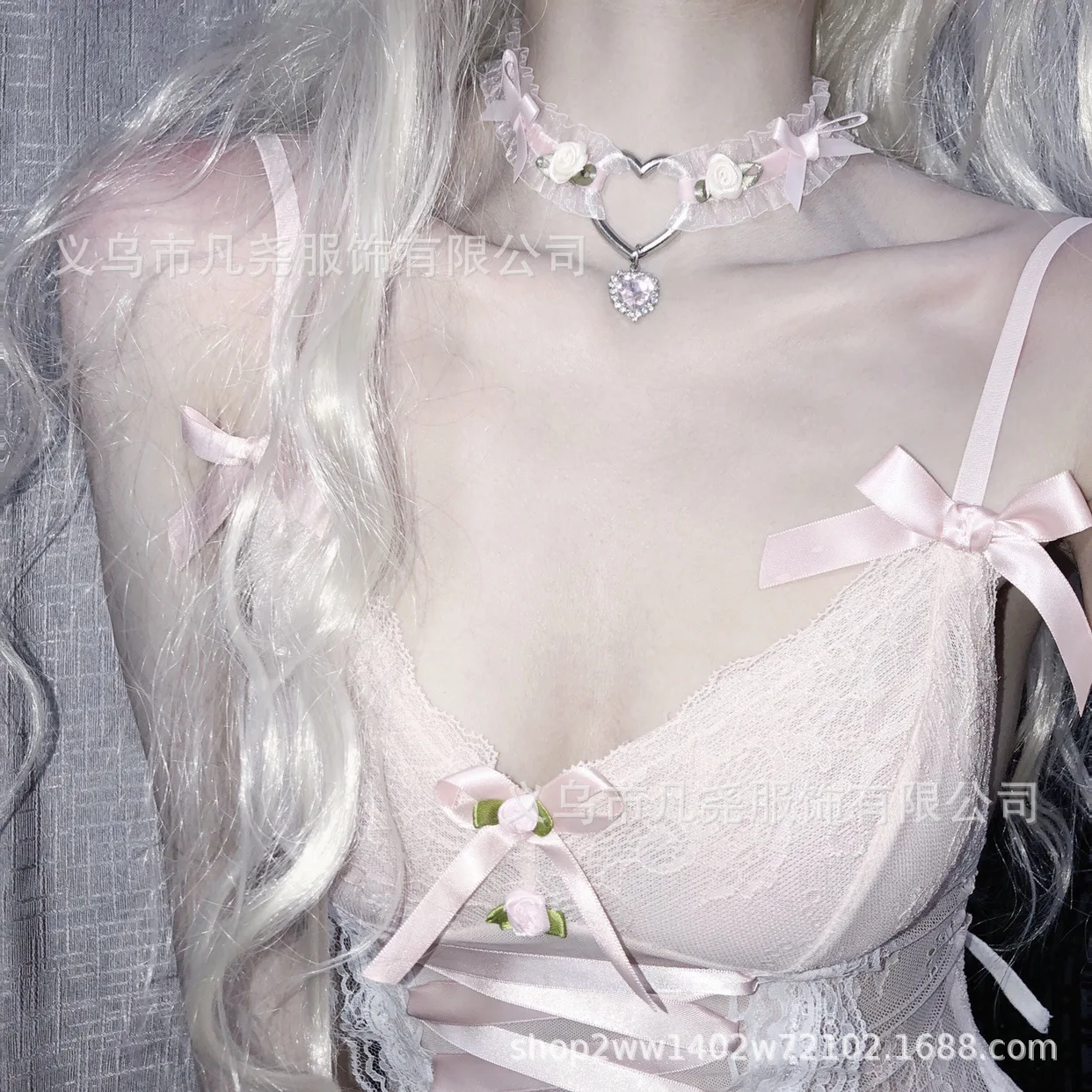 lolita accessories girl heart pink bow love cute sexy collar necklace choker