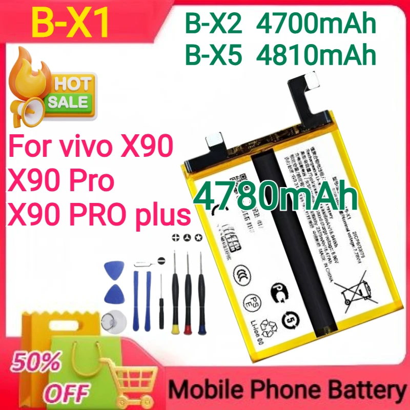 

New 4870mAh 4700mAh 4810mAh B-X1 B-X2 B-X5 for Vivo X90 Pro X90pro X90PRO+plus Mobile Phone Battery+tools